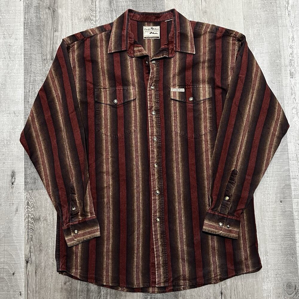 Powder River Outfitters Southwestern Ombre Red Striped Pearl Snap Western Shirt